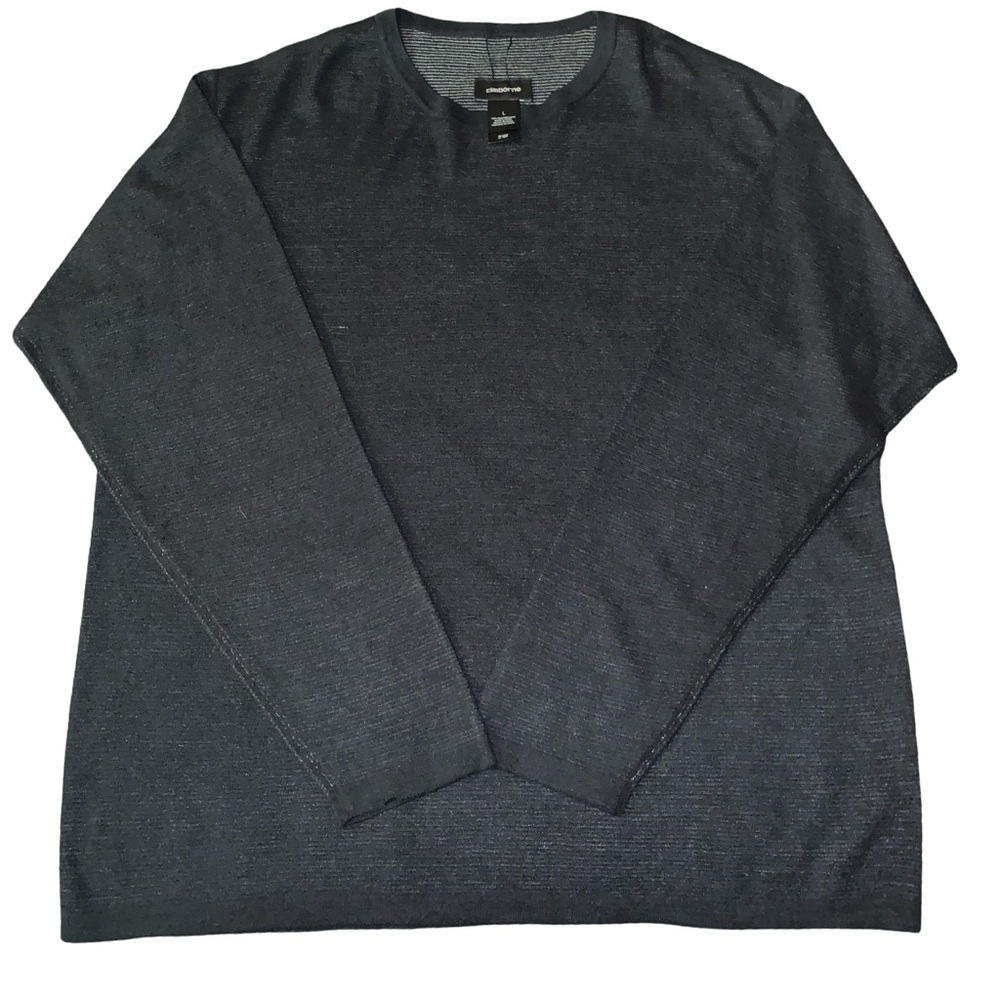 Claiborne Silk Sweater Mens L Black Gray Crew Neck Reversible? Pullover USA